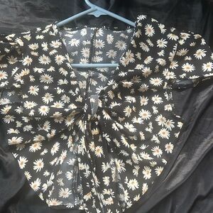 Women's Black Daisy Tie-Front Blouse